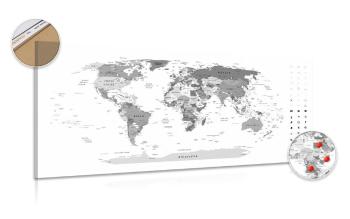 Obraz na korku szczegółowa mapa świata w wersji czarno-białej - 120x60  color mix