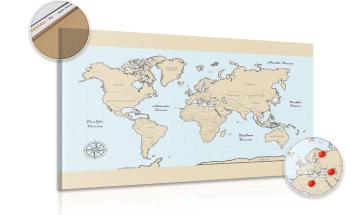 Obraz na korku mapa świata z beżową obwódką - 120x80  wooden