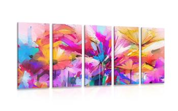 5-częściowy obraz abstrakcyjne kolorowe kwiaty - 100x50