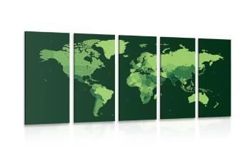 5-częściowy obraz szczegółowa mapa świata w kolorze zielonym - 100x50