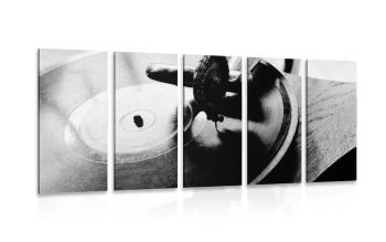 5-częściowy obraz zabytkowy gramofon w wersji czarno-białej