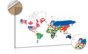 Obraz na korku mapa świata z flagami z białym tłem - 120x80  color mix