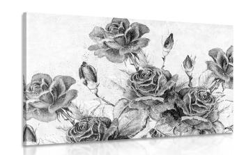 Obraz bukiet róż w stylu vintage w wersji czarno-białej - 90x60