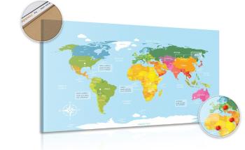 Obraz na korku wyjątkowa mapa świata - 90x60  wooden