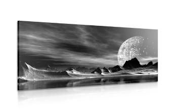 Obraz futurystyczna planeta w wersji czarno-białej - 100x50