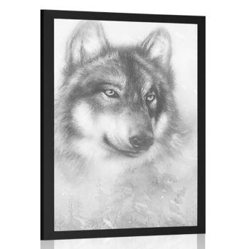 Plakat wilk w śnieżnym krajobrazie w czarno-białym krajobrazie - 30x45 black