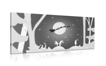 Obraz bożonarodzeniowych sań na niebie w czerni i bieli - 100x50