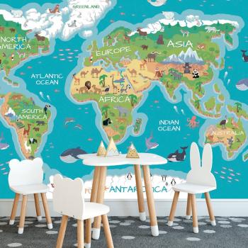 Tapeta geograficzna mapa świata dla dzieci - 375x250