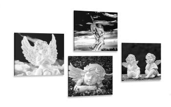 Zestaw obrazów aniołki w wersji czarno-białej