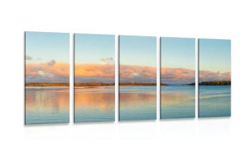 5-częściowy obraz jezioro i zachód słońca - 100x50