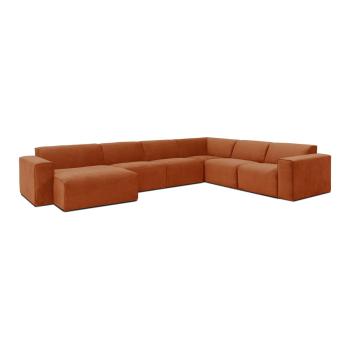 Pomarańczowa sztruksowa sofa modułowa w kształcie litery "U" Scandic Sting, lewostronna