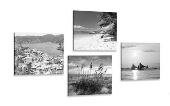 Zestaw obrazów raj na ziemi w wersji czarno-białej - 4x 60x60