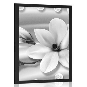 Plakat luksusowa magnolia z perłami w czerni i bieli - 20x30 silver