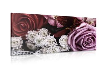 Obraz bukiet róż w stylu retro - 100x50