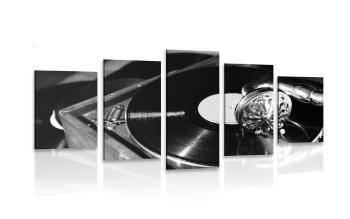 5-częściowy obraz gramofon z płytą winylową w czarnobiałym kolorze