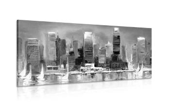Obraz nadmorskie miasto w wersji czarno-białej - 120x60