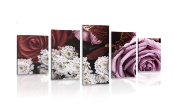 5-częściowy obraz bukiet róż w stylu retro - 200x100