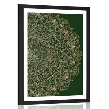 Plakat z passe-partout szczegółowa dekoracyjna Mandala w zielonym kolorze - 40x60 black