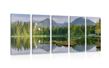 5-częściowy obraz piękna panorama gór nad jeziorem - 100x50