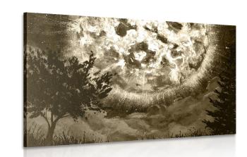Obraz świecący księżyc na nocnym niebie w sepii - 60x40
