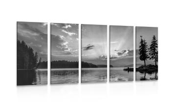 5-częściowy obraz odbicie górskiego jeziora w wersji czarno-białej - 200x100