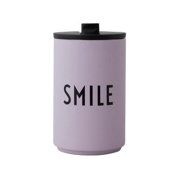 Fioletowy kubek termiczny Design Letters Smile, 350 ml