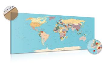 Obraz na korku mapa świata z nazwami - 120x60  smiley
