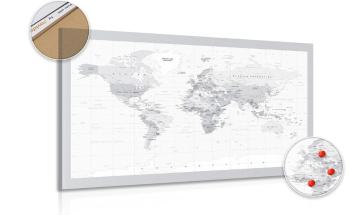 Obraz na korku klasyczna czarno-biała mapa z szarą ramką - 90x60  transparent