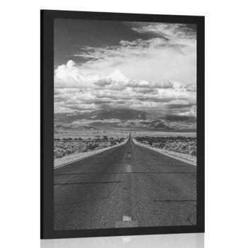 Plakat czarno-biała droga na pustyni - 20x30 silver