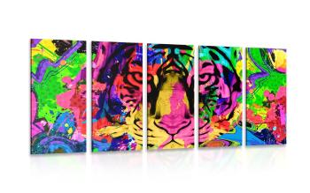 5-częściowy obraz kolorowa głowa tygrysa - 100x50