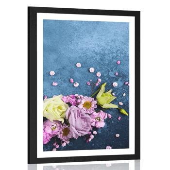 Plakat z passe-partout abstrakcyjne kwiaty - 30x45 white