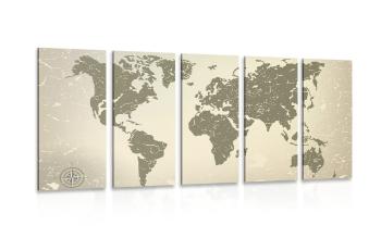 5-częściowy obraz stara mapa świata na abstrakcyjnym tle - 100x50