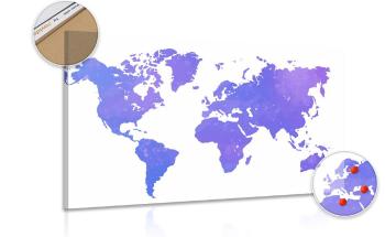 Obraz mapa świata w kolorze fioletowym na korku - 120x80  peg