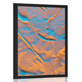Plakat tekstura liści na piaszczystej plaży