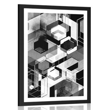 Plakat z passe-partout abstrakcyjna geometria w czerni i bieli - 30x45 white