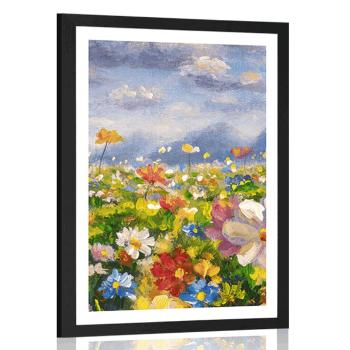 Plakat z passe-partout obraz olejny dzikie kwiaty - 40x60 silver