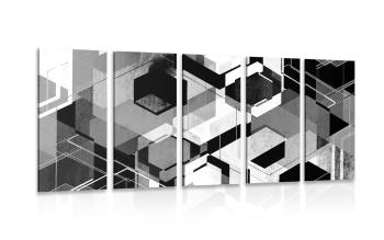5-częściowy obraz abstrakcyjna geometria w czarnobiałym kolorze - 100x50