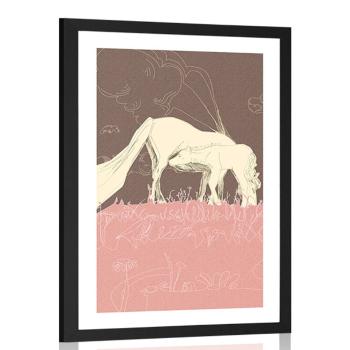 Plakat z passepartout koń na różowej łące - 60x90 white