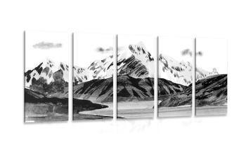 5-częściowy obraz piękny górski krajobraz w czarnobiałym kolorze - 200x100