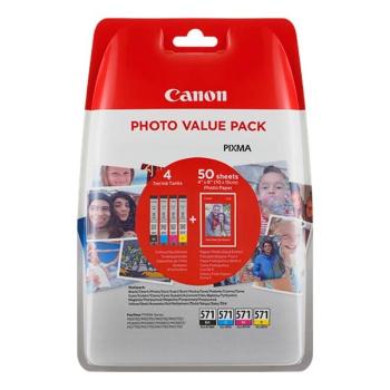 Canon originální ink 0386C006, cmyk, Canon CLI-571 C/M/Y/BK + 50x PP-201, Canon PIXMA TS5051,53,55, TS6050,51,52, TS8051,52,TS9050