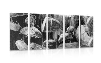 5-częściowy obraz wiszące pieczywo na sznurkach w wersji czarno-białej
