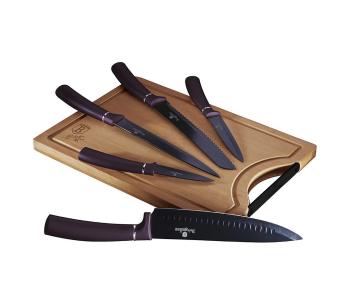 BerlingerHaus - Zestaw noży ze stali nierdzewnej z bambusową deską do krojenia 6 szt. fioletowy/czarny