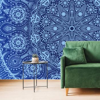 Samoprzylepna tapeta ozdobna mandala z koronką w kolorze niebieskim - 450x300