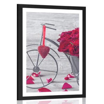 Plakat z passe-partout rower pełen róż - 30x45 white