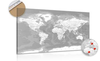 Obraz na korku stylowa czarno-biała mapa świata - 90x60  color mix