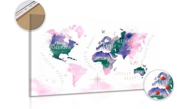 Obraz na korku mapa świata w akwareli - 90x60  place