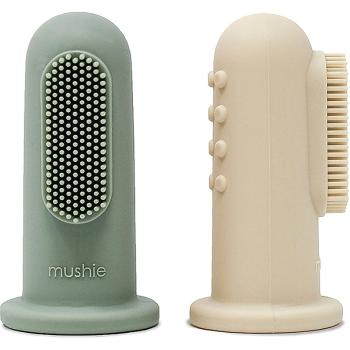Mushie Finger Toothbrush szczoteczka do zębów dla dzieci na palec Shifting Sand/Cambridge Blue 2 szt.