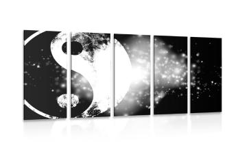 5-częściowy obraz symbol Yin i Yang w wersji czarno-białej - 100x50
