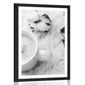Plakat z passe-partout poranna kawa w czerni i bieli - 40x60 white