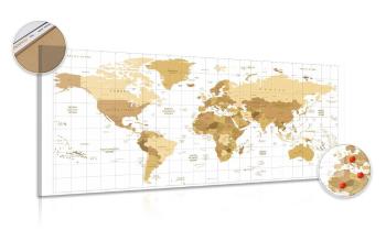 Obraz na korku beżowa mapa świata na jasnym tle - 120x60  peg